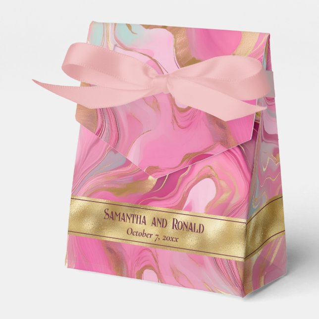 Elegante Imitats Gold und Rosa Marmor Vorzugspiste Geschenkschachtel (Vorderseite)