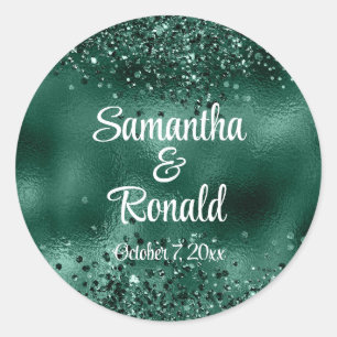 Elegante Imitats Grüne Glitzer- und Foil-Hochzeit Runder Aufkleber