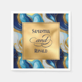 Elegante Imitats Hochzeit in Gold, Blau und Weiß Serviette
