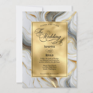 Elegante Imitats Hochzeit in Gold, Grau und Weiß Einladung