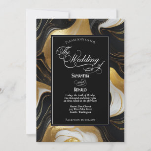 Elegante Imitats Hochzeit in Gold, Schwarz und Wei Einladung