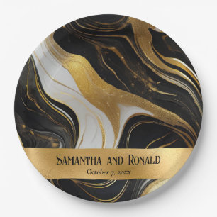 Elegante Imitats Hochzeit in Gold, Schwarz und Wei Pappteller
