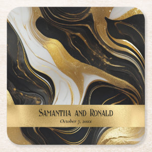 Elegante Imitats Hochzeit in Gold, Schwarz und Wei Rechteckiger Pappuntersetzer