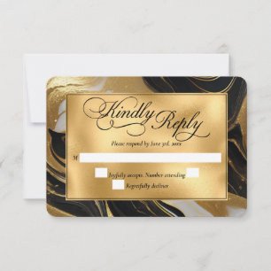 Elegante Imitats Hochzeit in Gold, Schwarz und Wei RSVP Karte