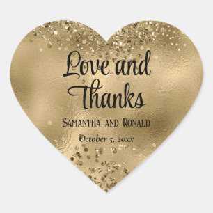 Elegante Imitats Hochzeit mit Gold Glitzer und Foi Herz-Aufkleber