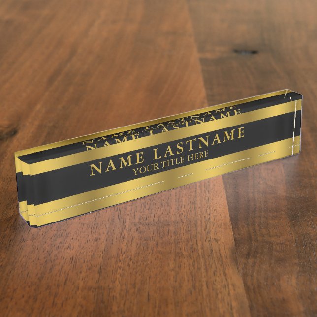 Elegante Imitats Klassischer Name Schwarz Namensplakette (Seite)