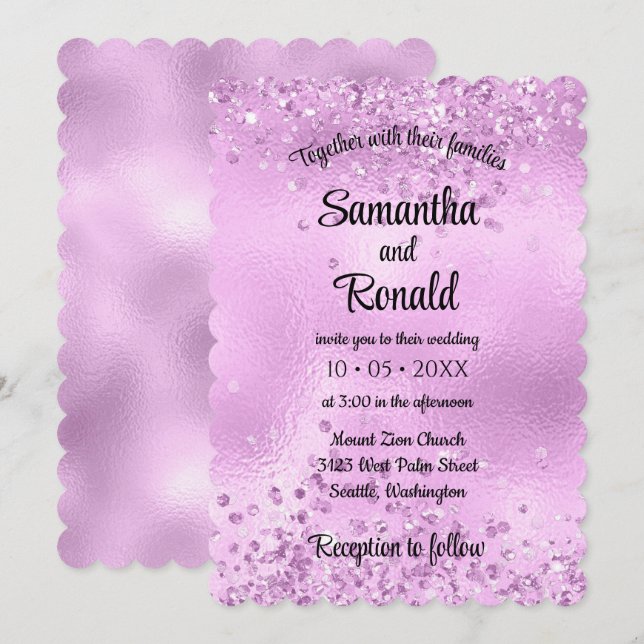 Elegante Imitats Lilac Glitzer and Foil Wedding Einladung (Vorne/Hinten)