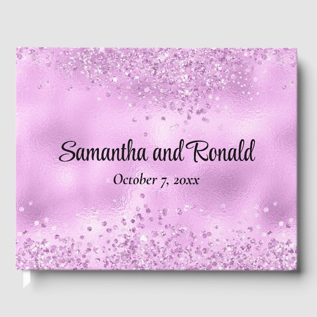Elegante Imitats Lilac Glitzer and Foil Wedding Gästebuch (Vorderseite)