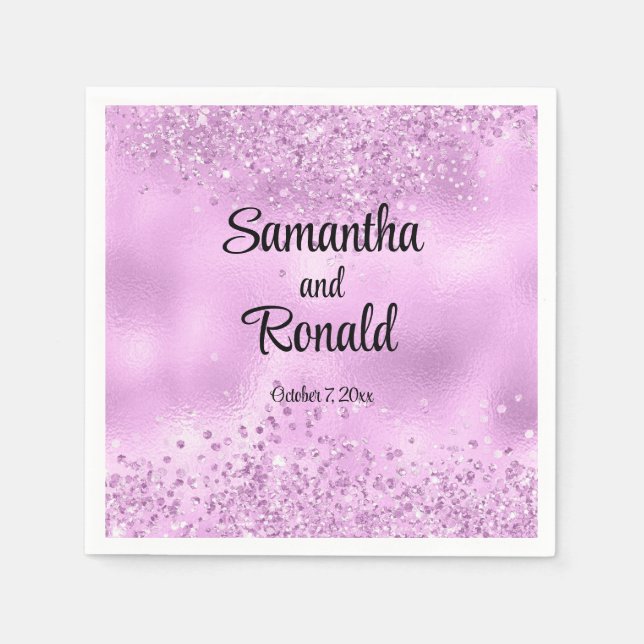 Elegante Imitats Lilac Glitzer and Foil Wedding Serviette (Vorderseite)