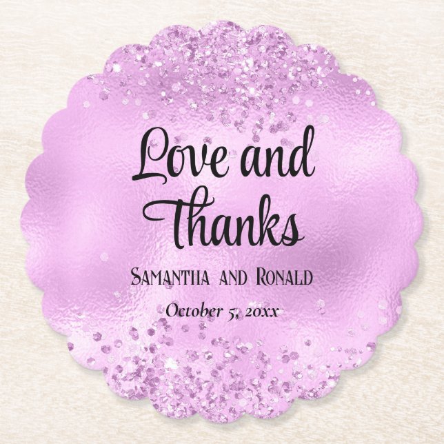 Elegante Imitats Lilac Glitzer and Foil Wedding Untersetzer (Vorderseite)