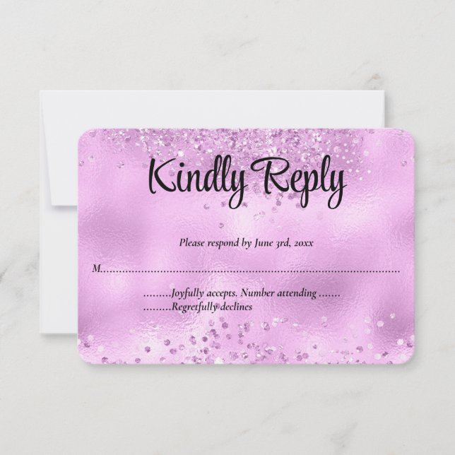 Elegante Imitats Lilac Glitzer Foil Wedding RSVP K Karte (Vorderseite)