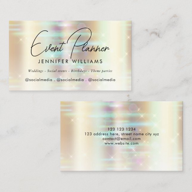 Elegante Imitats Metallic Gold Bokeh Event Planner Visitenkarte (Vorne/Hinten)