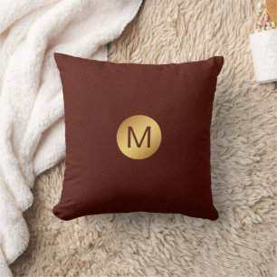 Elegante Imitats Red Leather & Gold Monogram Initi Kissen