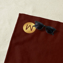Elegante Imitats Red Leather & Gold Monogram Initi Strandtuch