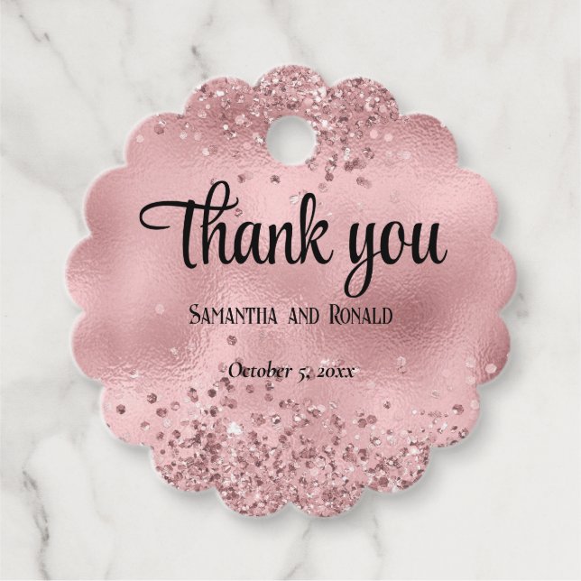 Elegante Imitats Rosa Glitzer und Foil Wedding Geschenkanhänger (Vorderseite)