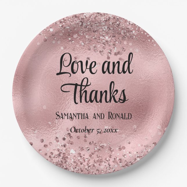 Elegante Imitats Rosa Glitzer und Foil Wedding Pappteller (Vorderseite)