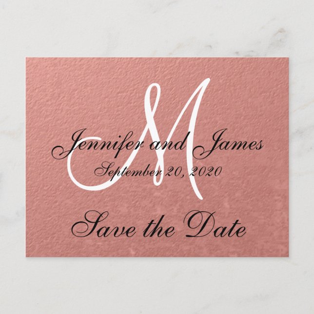 Elegante Imitats Rose Gold Foil Save the Date Ankündigungspostkarte (Vorderseite)