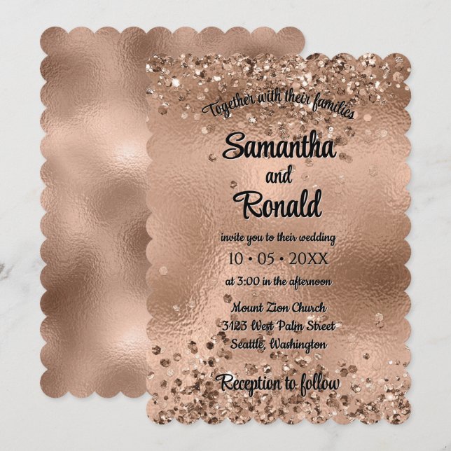 Elegante Imitats Rose Gold Glitzer und Foil Weddin Einladung (Vorne/Hinten)