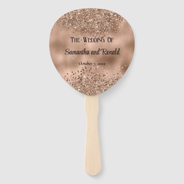 Elegante Imitats Rose Gold Glitzer und Foil Weddin Fächer (Vorderseite)