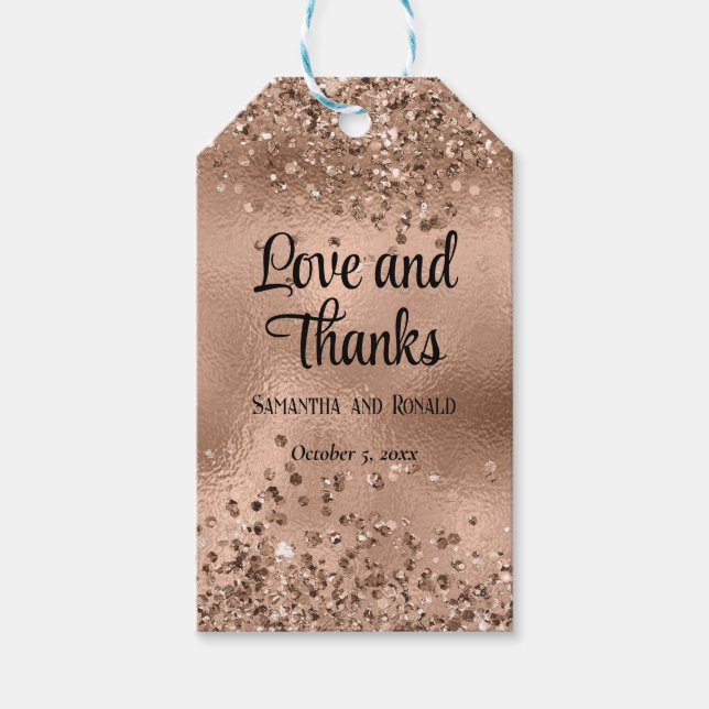 Elegante Imitats Rose Gold Glitzer und Foil Weddin Geschenkanhänger (Vorderseite)