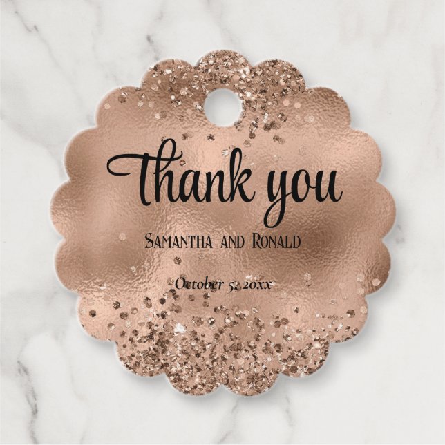 Elegante Imitats Rose Gold Glitzer und Foil Weddin Geschenkanhänger (Vorderseite)