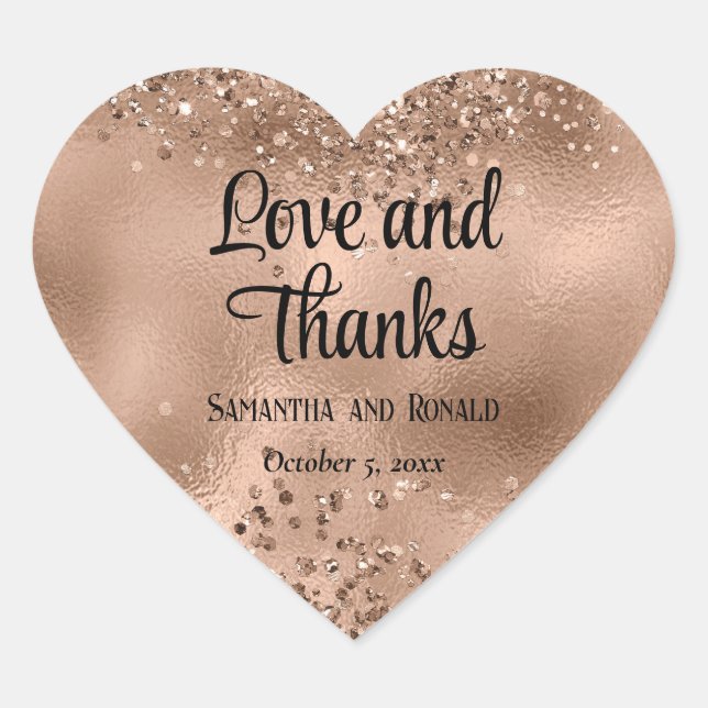 Elegante Imitats Rose Gold Glitzer und Foil Weddin Herz-Aufkleber (Vorderseite)
