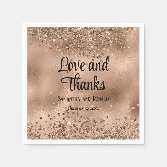 Elegante Imitats Rose Gold Glitzer und Foil Weddin Serviette (Vorderseite)