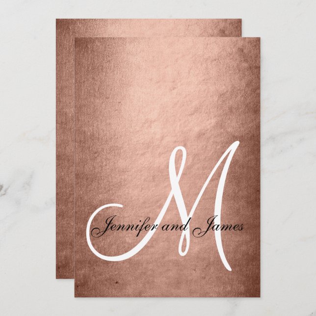 Elegante Imitats Rose Gold Monogram Wedding Einladung (Vorne/Hinten)