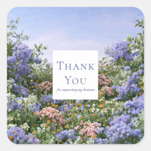 Elegante Immergrün Blaue Pinke Wildblumenwiese Quadratischer Aufkleber