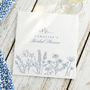 Elegante Immergrünblaue Wildblumen-Brautparty Serviette
