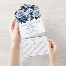 Elegante in Blue Rose Brautparty & Rezept All In One Einladung