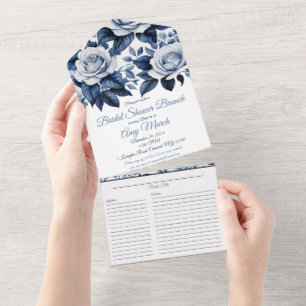 Elegante in Blue Rose Brautparty & Rezept All In One Einladung