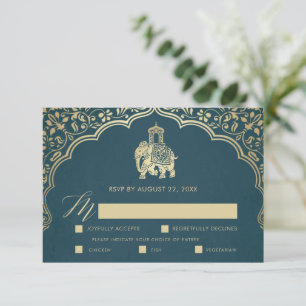 Elegante Indian Ganesha Wedding RSVP Card Gold Karte