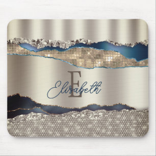 Elegante Indigo-Blau-Achat-Pailletten Mousepad