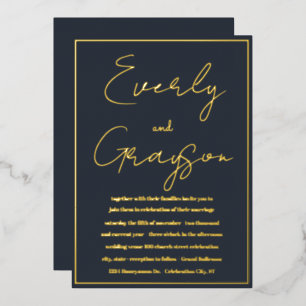 Elegante Indigo Blue & Gold Wedding Folieneinladung