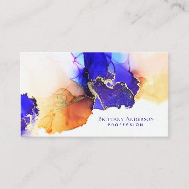 Elegante Indigo Blue Orange Gold Business Card Visitenkarte (Vorderseite)
