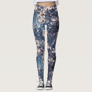 Elegante Indigoblau Rosa Creme Marmormor Muster Yo Leggings
