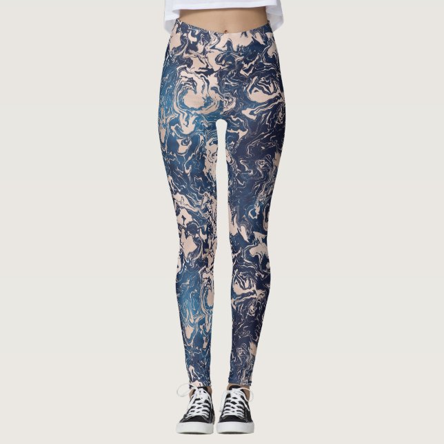 Elegante Indigoblau Rosa Creme Marmormor Muster Yo Leggings (Vorderseite)