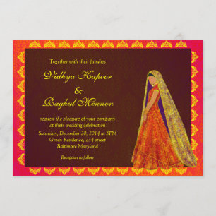 Elegante Indische Braut / Damask Hochzeitsankündig Einladung
