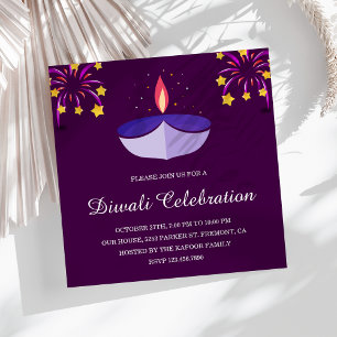 Elegante indische Diya-Lampe Lila Diwali-Party Einladung