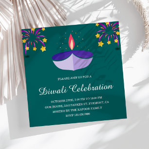 Elegante indische Diya-Lampe Teal Diwali-Party Einladung