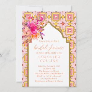 Elegante indische rosa gelbe Blumen-Hochzeit Einladung