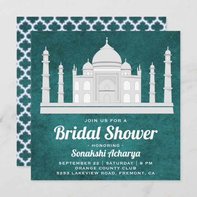 Elegante indische Taj Mahal Bridal Dusche Einladun Einladung (Vorne/Hinten)