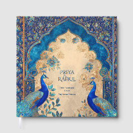 Elegante indische Vintage-Pfau-Hochzeit Muslim Gästebuch