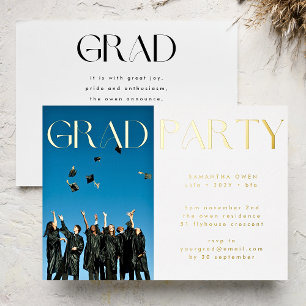 Elegante individuelle Gold-Abschlussfoto-Party Folieneinladung