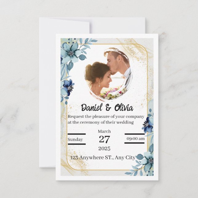 Elegante individuelle Hochzeitseinladung | bearbei Einladung (Vorderseite)