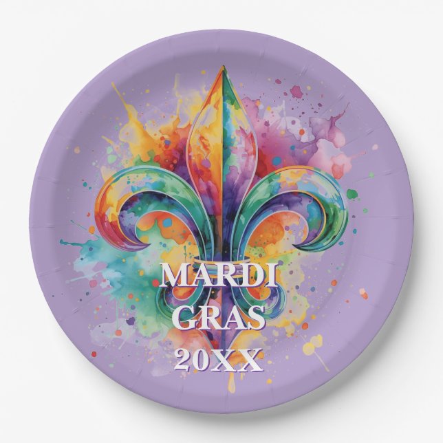 Elegante individuelle Mardi-Gras-Farben Pappteller (Vorderseite)