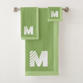 Elegante individuelle Sage-Grün-Monogramm  Badhandtuch Set