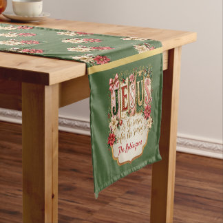 Elegante individuelle Weihnachts-Festgrün Kurzer Tischläufer