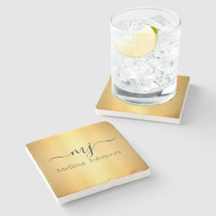 Elegante Initialen auf Gold Steinuntersetzer